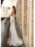 Straight Neck Ivory Lace Corset Back Shimmering Wedding Dress